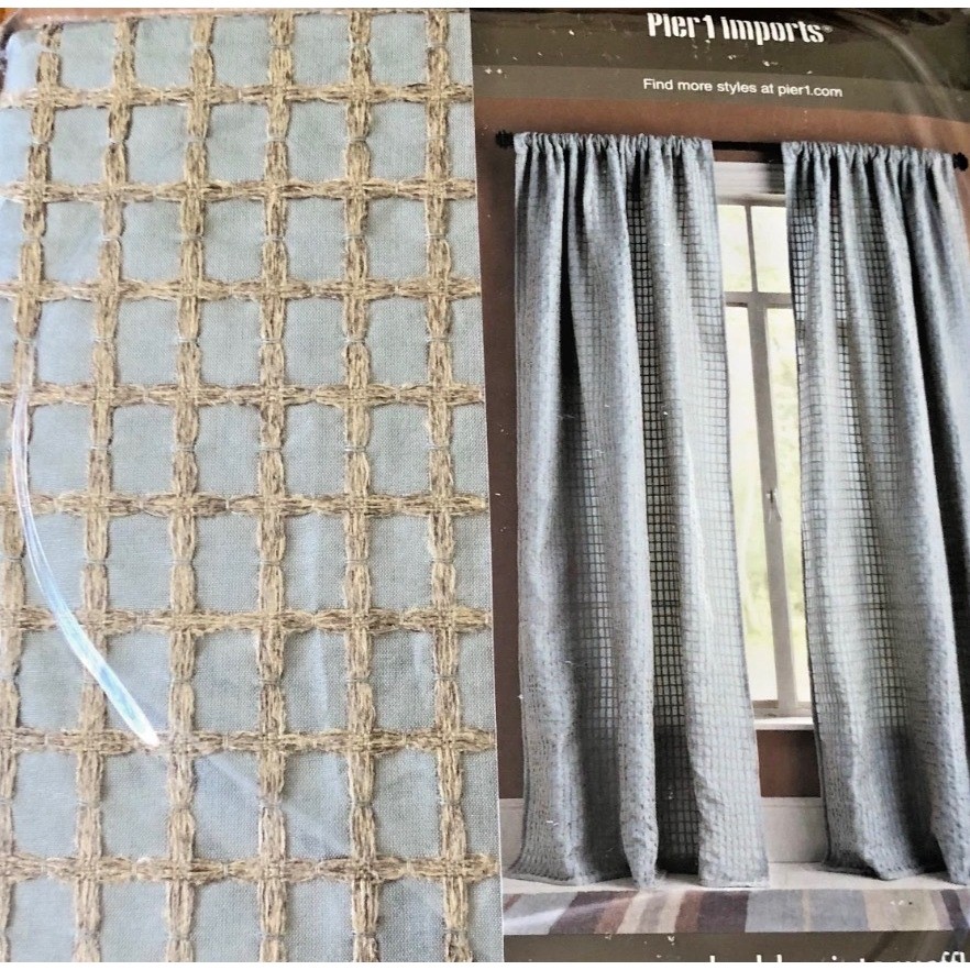 Pier 1 Imports Jute Waffle Smoke Blue Lined Curtain Panels 50×84 Set of 2