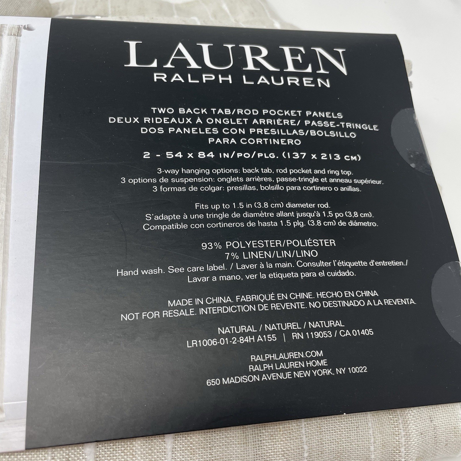 Ralph Lauren 2 Back Tab/Rod Pocket Panels Drapes Curtain 54″x84″ Linen Blend