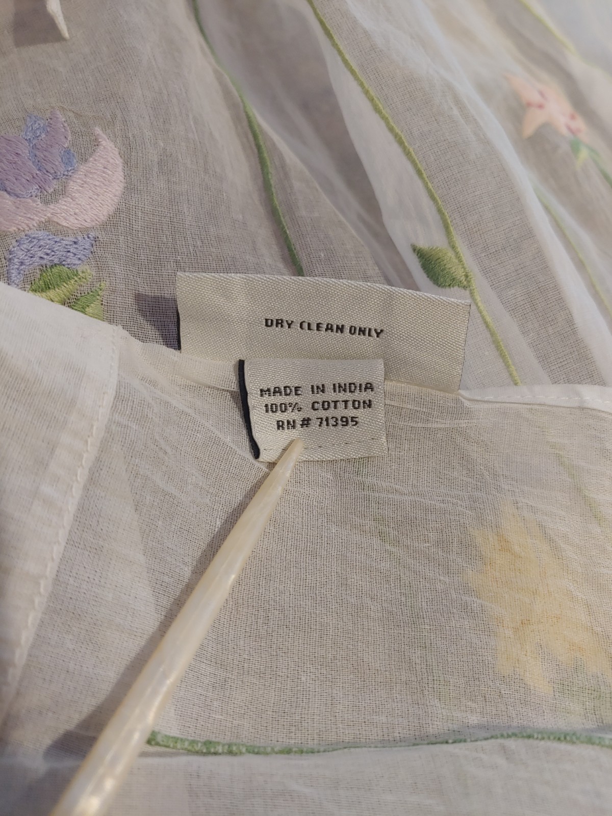 1 Pottery Barn Growing Flowers Organdy Cotton Sheer Tie Top Window Panel 44×63