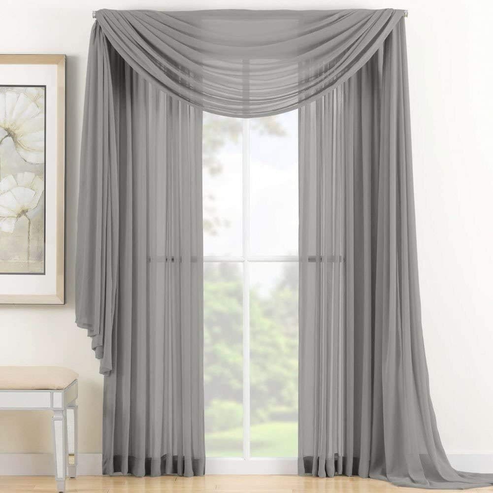 3 Piece Sheer Panel 2 Pieces 58″ x 84″ and Scarf Window 1 Pieces 37″ x 216″ C…