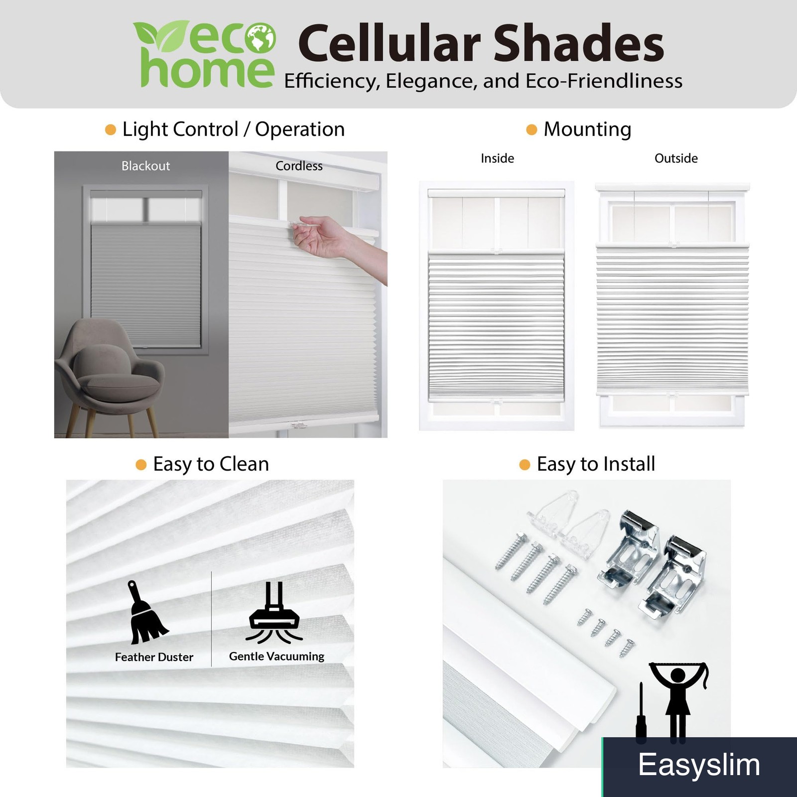 Cellular Shade 40″ x 72″ Top Down Bottom Up Cordless Blackout Cream
