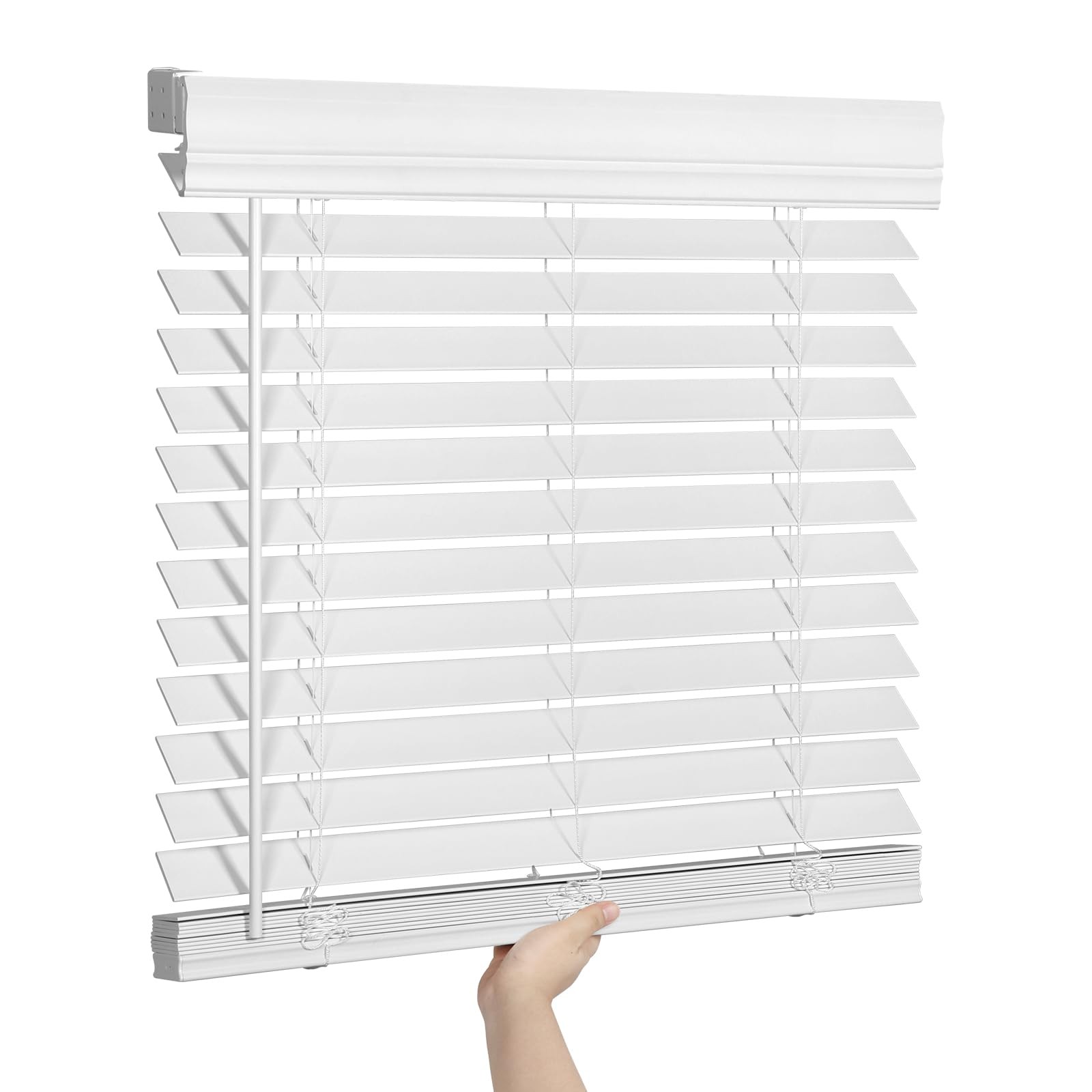 2 Inch Faux Wood Blinds for Indoor Windows with Crown Valance, Cordless Room …