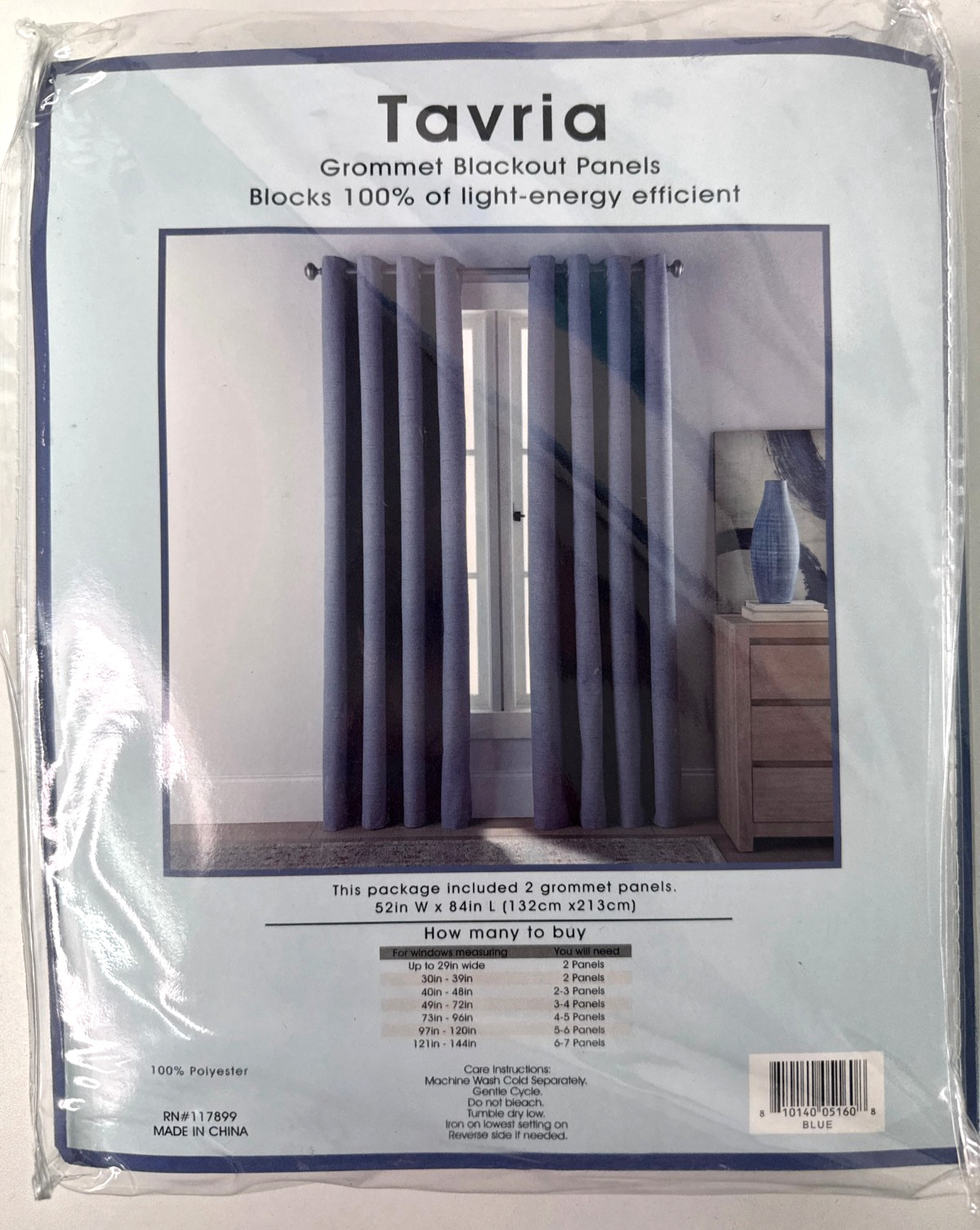 Stratford Park Blue Blackout Curtains 84 Inch Long, Window Curtains, 2 Panels