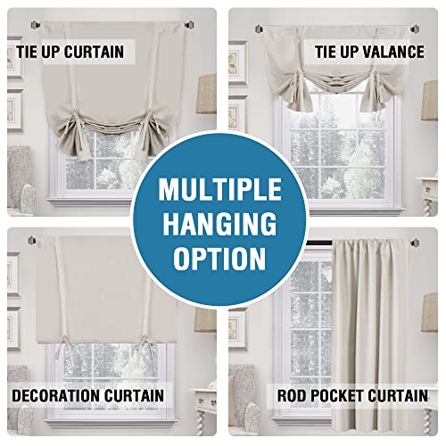100% Blackout Tie Up Curtains for 42″W x 45″L (Pack of 1) Pumice Stone