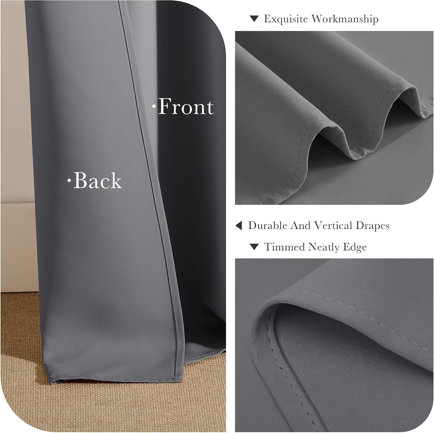 Short Gray Blackout Curtains for Kitchen Over 42″W x 36″L (Pack of 2) Grey
