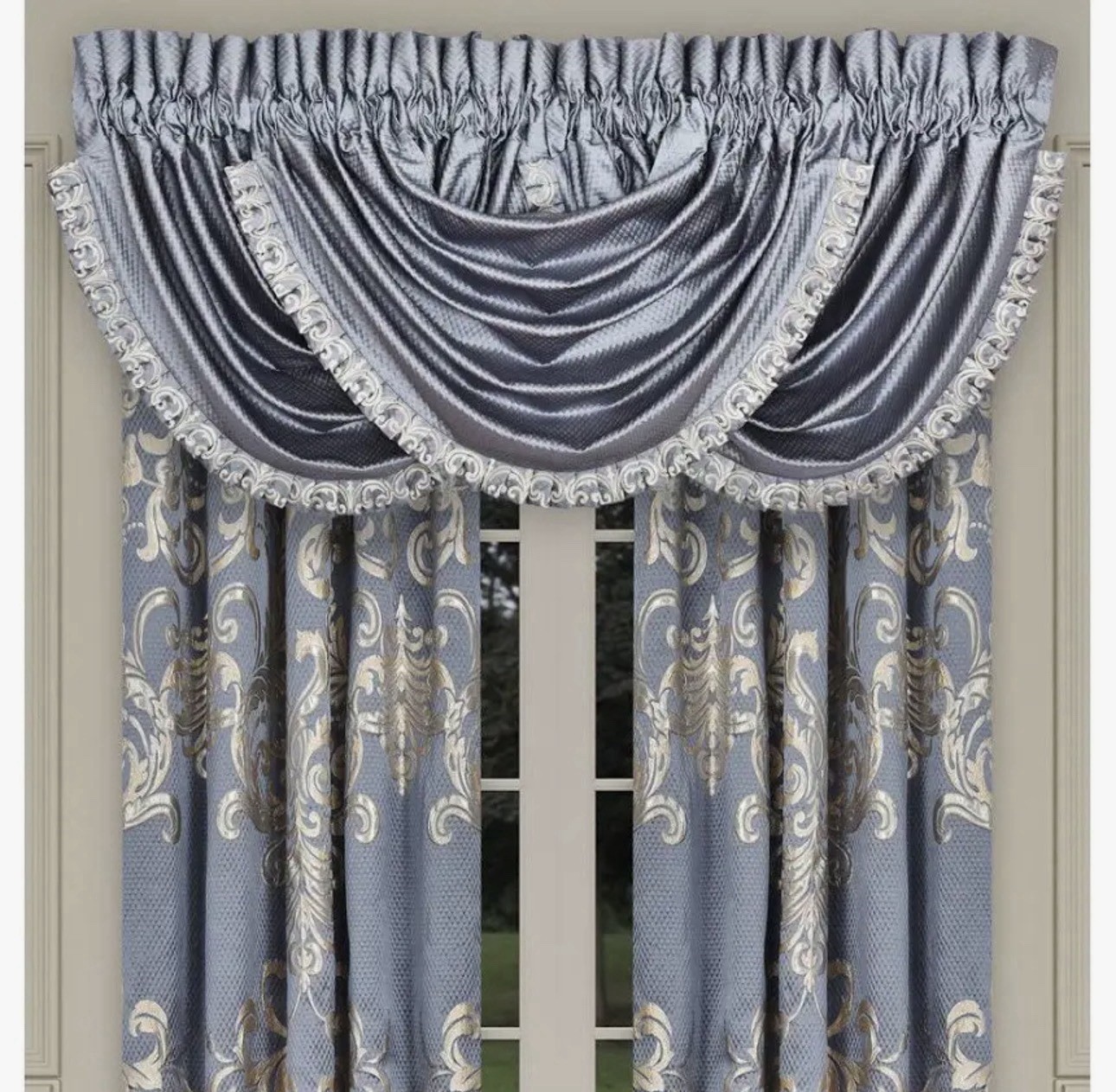 J. Queen New York Dicaprio Damask Lined Rod Pocket Waterfall Valance 49 x 33in