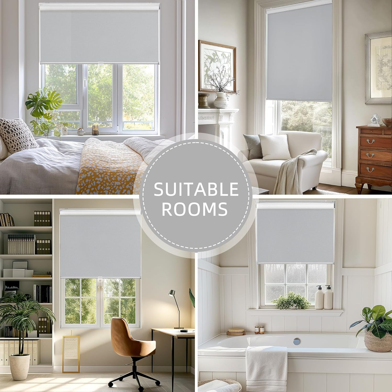 Cordless 100% Blackout Roller Blinds, Thermal Insulated, Grey, 34″x72