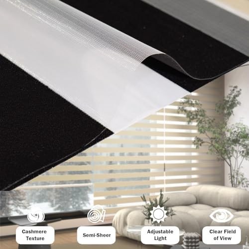Zebra Blinds for Windows 20″ W x 72″ H Black Corded Dual Layer Light Filtering