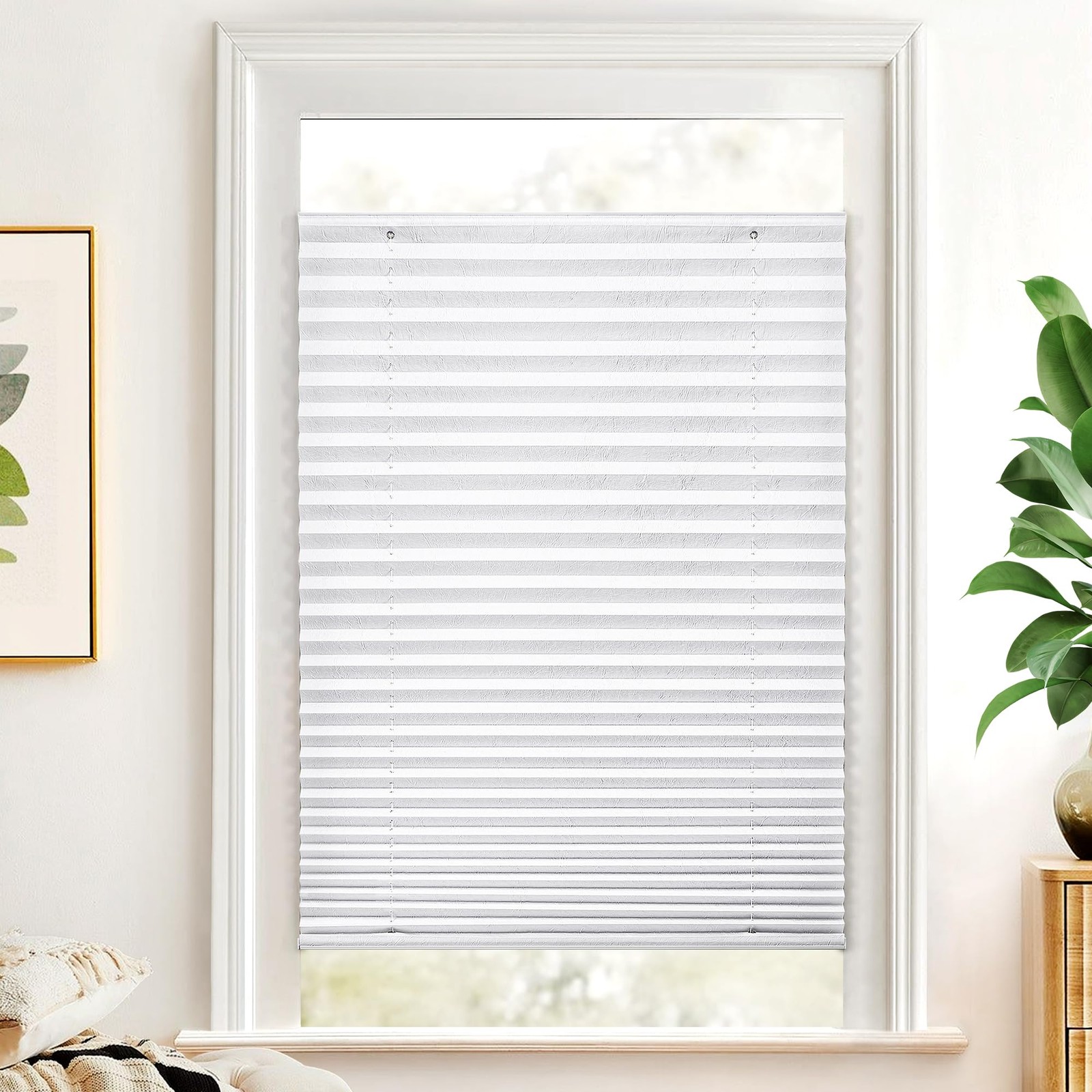 Lazblinds No Drill Cordless Pleated Shades Suction Cups Light Filtering Top