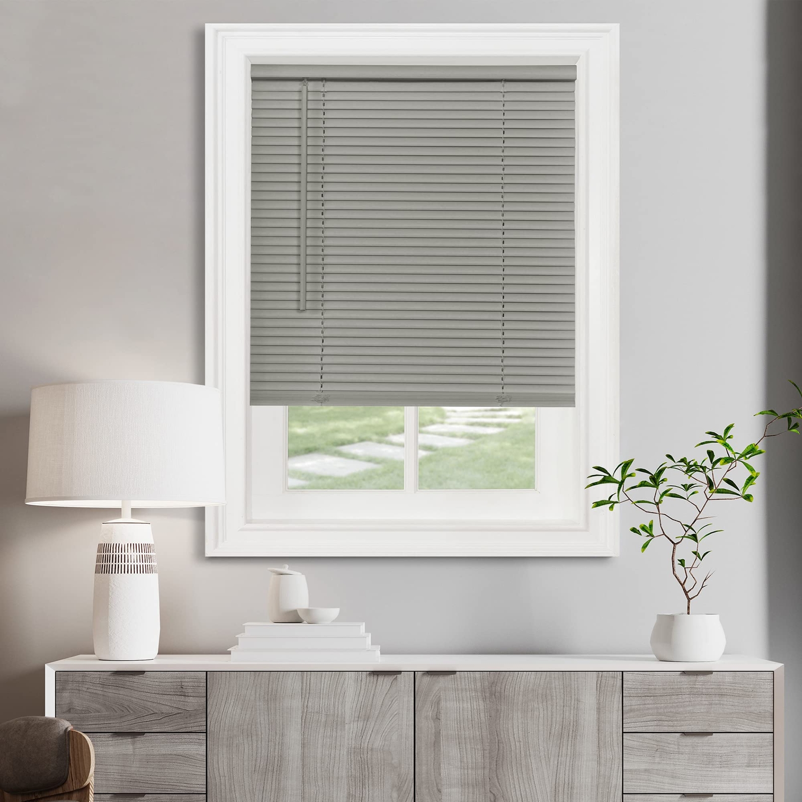 34×64 Grey Cordless Mini Blinds Light Filtering Child Safe Window Shades
