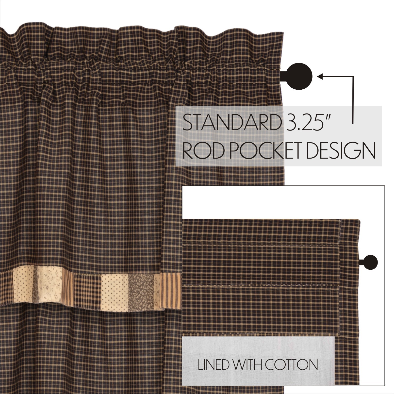 Kettle Grove Panel with Attached Valance Block Border 84″ Charcoal Grey Black