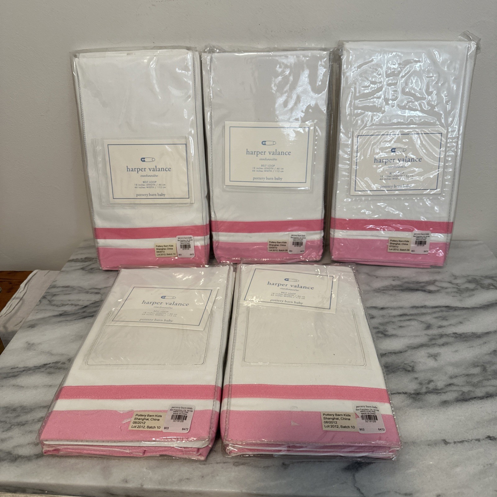 Pottery Barn Kids Harper Pink Stripe Window Valance 44 x 18” set of 5 NEW NIP