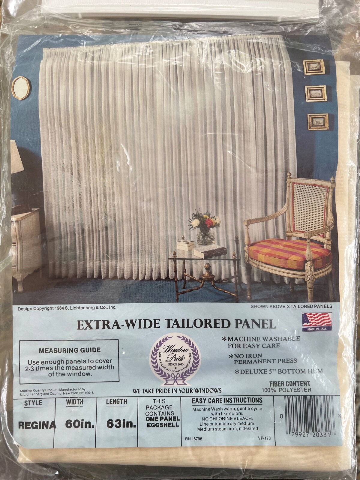 Window Pride ‘Regina” Sheer Curtain Panel “Eggshell” Rod-Pocket 60″ x 63″