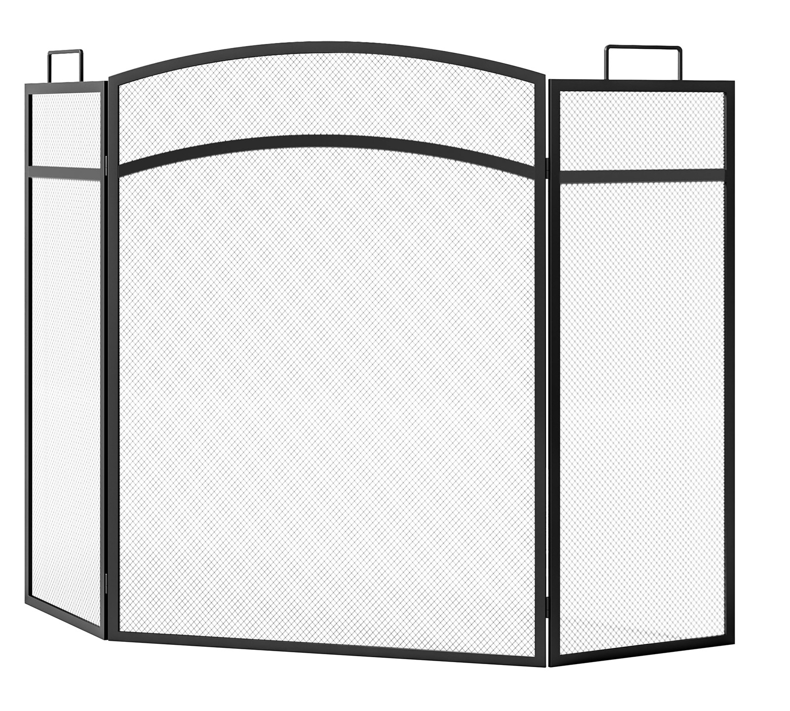 3 Panel Fireplace Screen 48″ W x 29″ H Modern Foldable with Wrought Metal Dec…