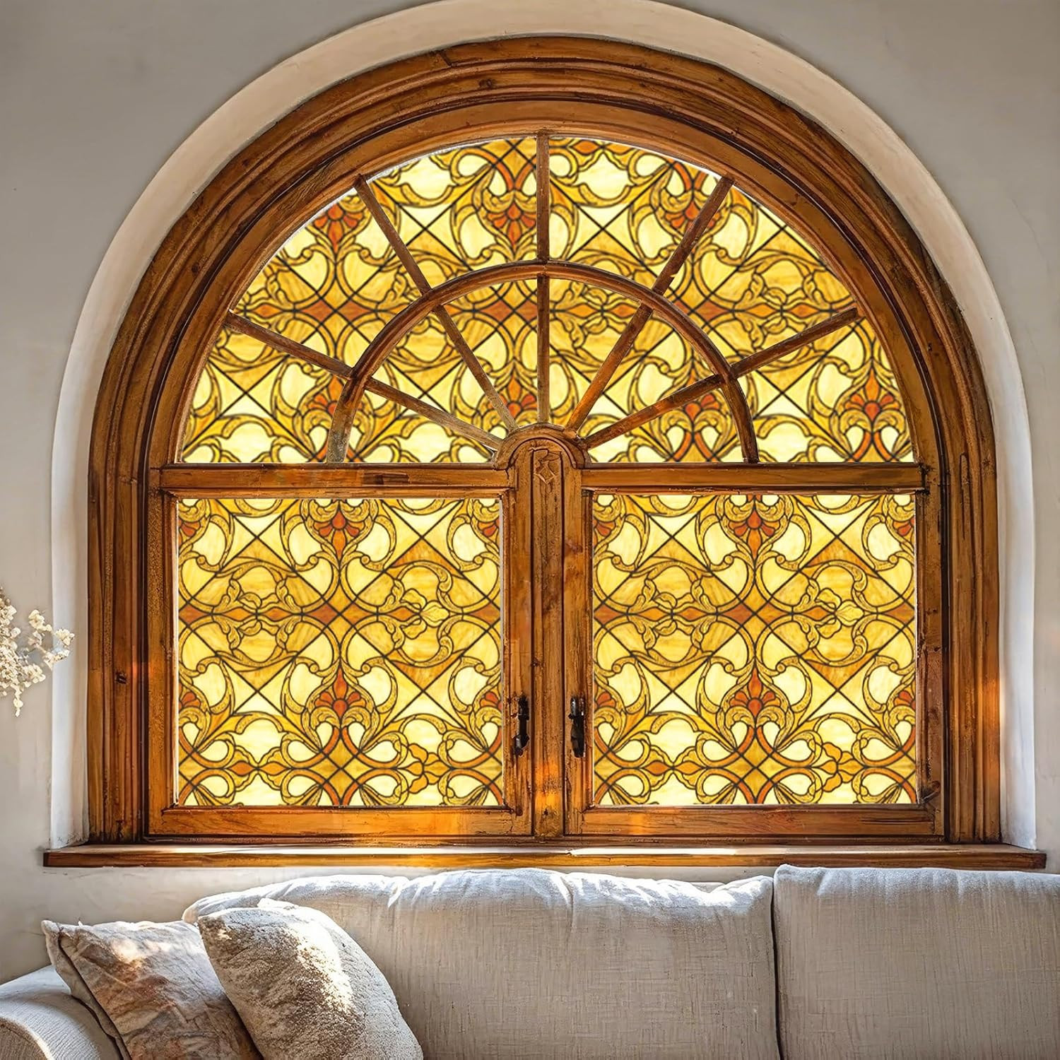 Window Privacy Film Stained Glass, 6 Pcs Vintage Static Cling Decorative Window