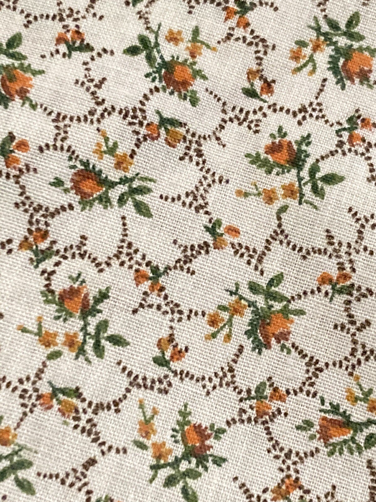 OOAK VTG Curtains Orange Green Brown Calico Fabric 42-1/2″ x 34-1/2″ Rod Pocket