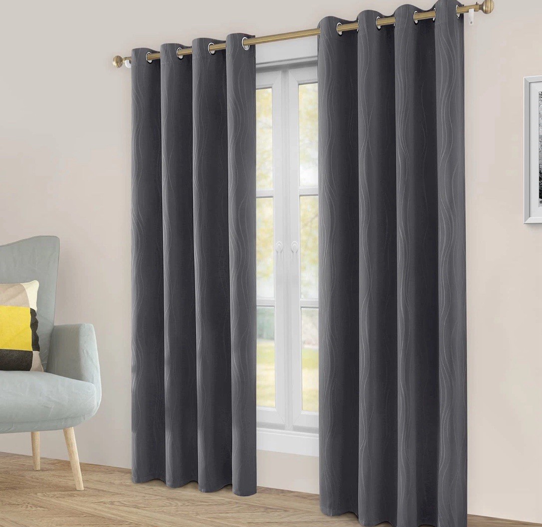 2 Panel Blackout Sateen Window 52 x 108 Grommet Wave Grey Thermal Curtain SET