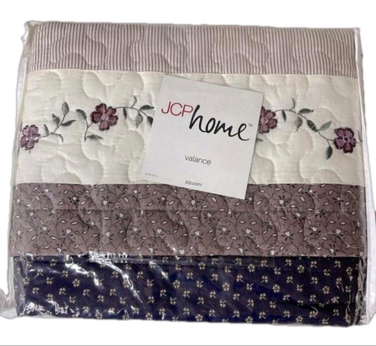 JCP Home Boho Quilted Floral Window Valance Purple Multi Patches 52” x 15″ New