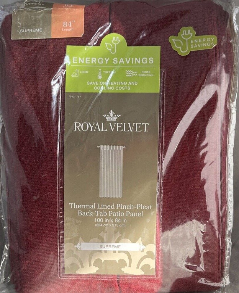 Patio Panel Pinch Pleat Back Tab 100″x84″ French Cabernet JCP Royal Velvet, NEW