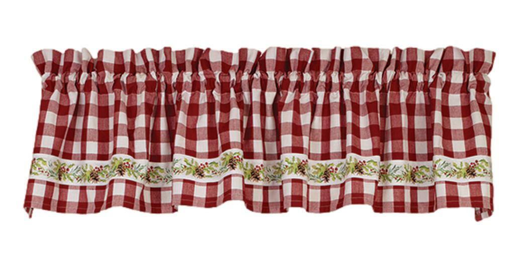 HOLLY VINE Red Check Christmas Window Valance 72″ x 14″, by The Country House