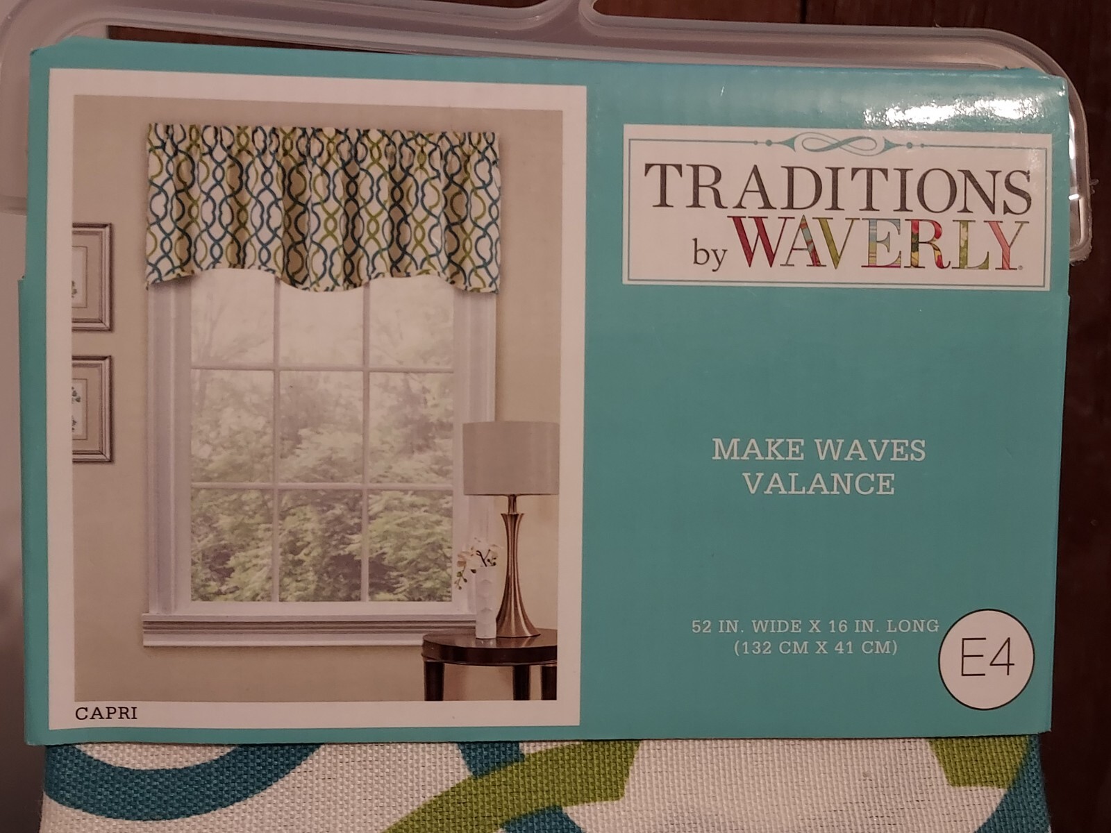 Traditions by Waverly MAKE WAVES CAPRI Blue Green Rod Pocket VALANCE 52×16 NIP