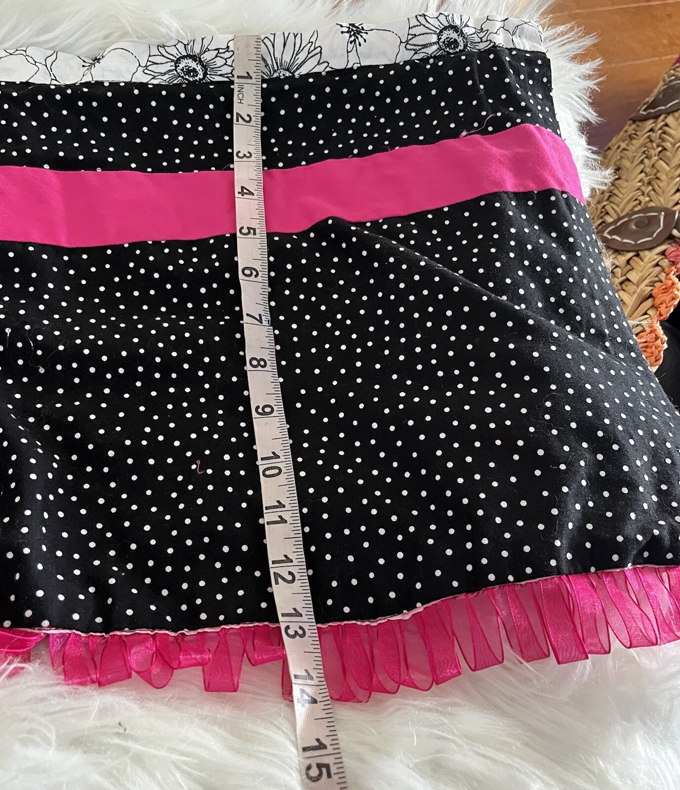 RETRO 38” L Reversible ValanceBlack/White PolkaDot/Fushia Pink & Flip Floral🩷🖤