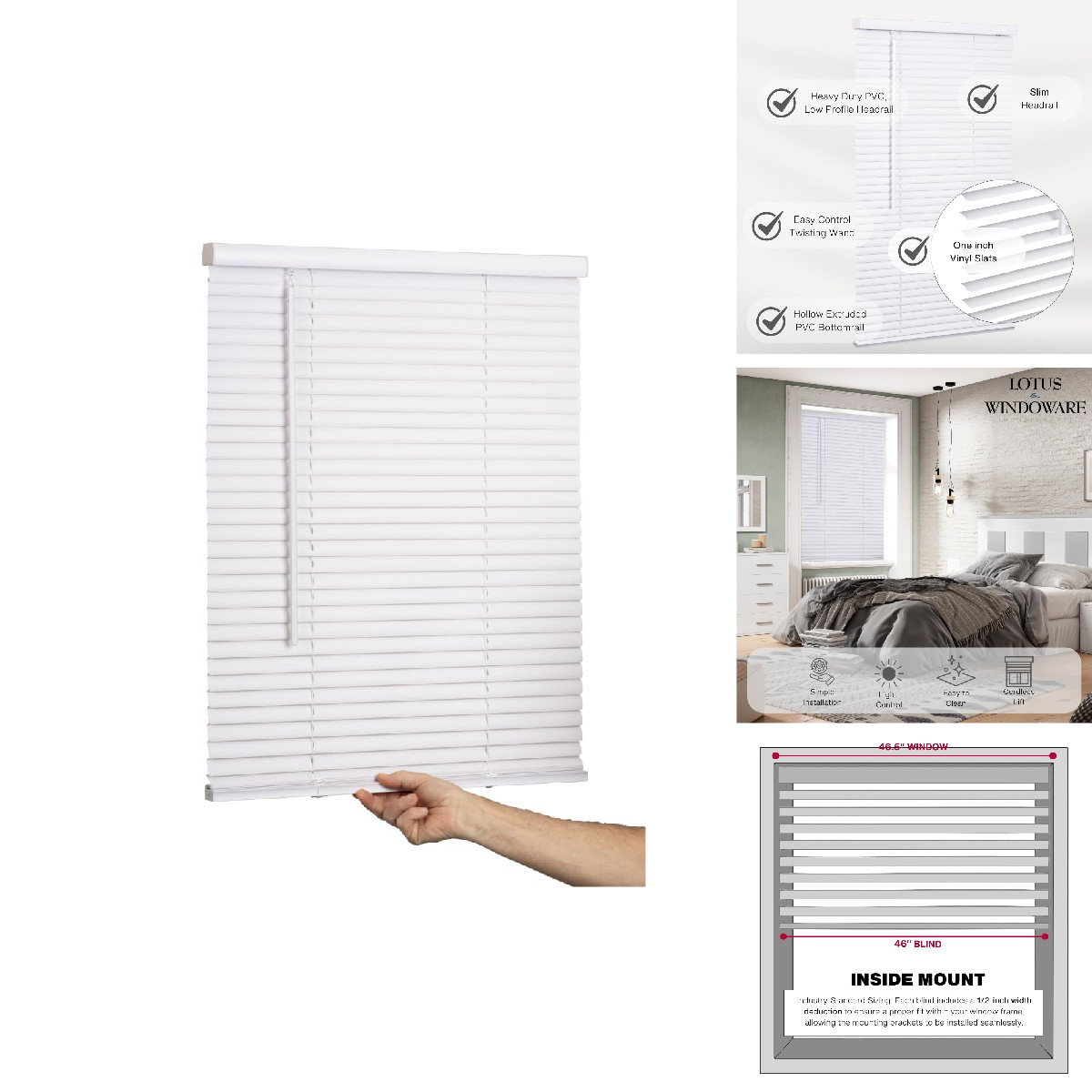Lotus & Windoware Lotus Windoware Cordless Mini Blind 1 Vinyl Slats 46.5 Wide X