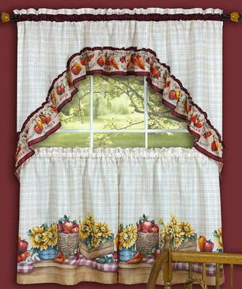 3pc Kitchen Curtains Set: 2 Tiers & Swag (57″x30″) VEGGIES FARMER’S MARKET,Achim