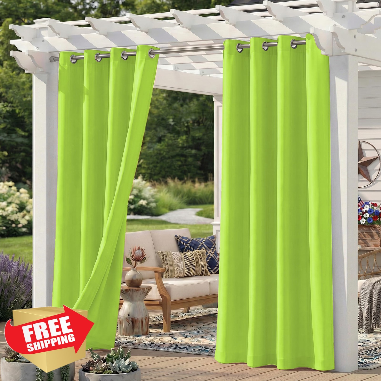 Sunshelf 6pc Patio Curtains Green 54″W x 84″L Waterproof