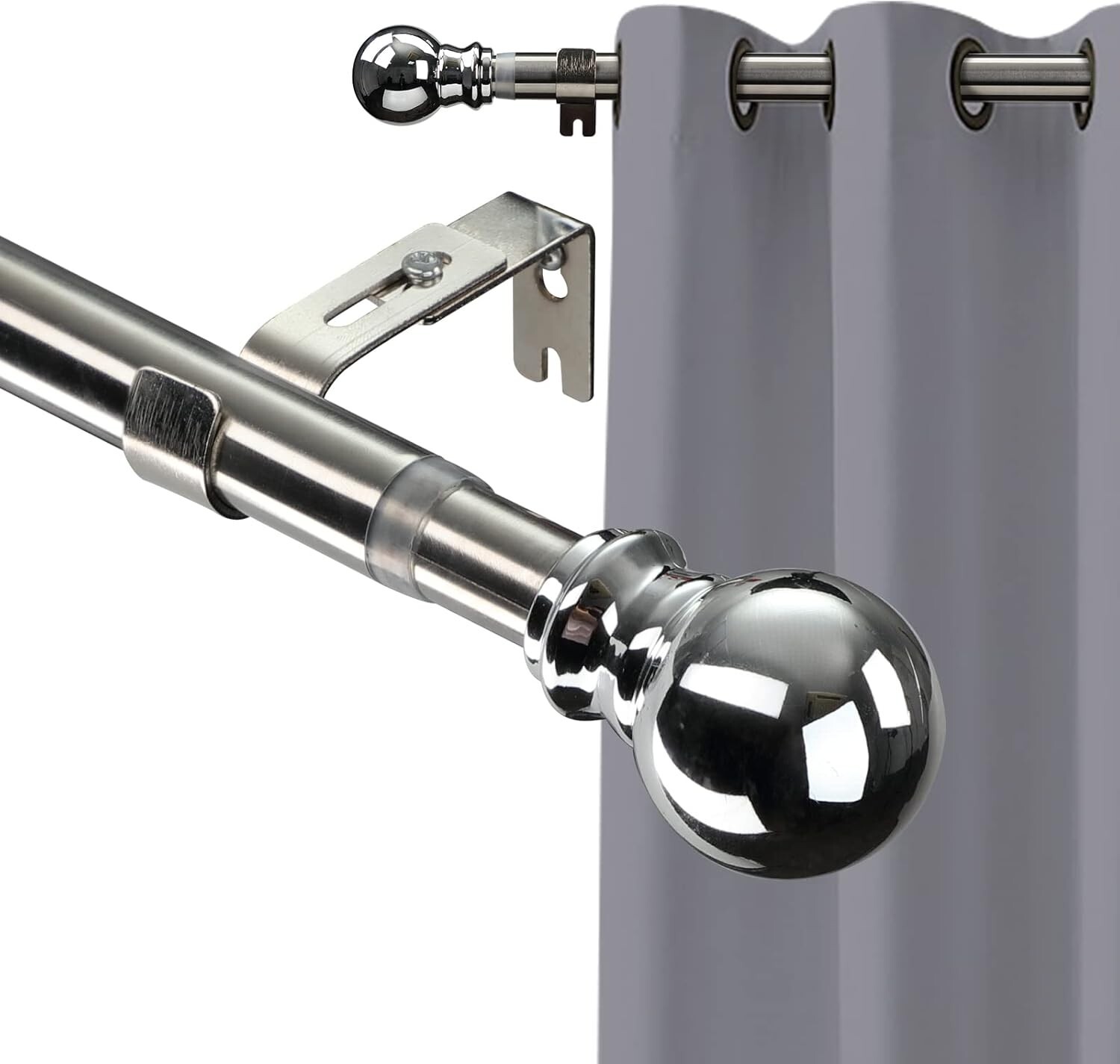 Curtain Rods for Windows 34 to 68 Inch, Silver 1″ Adjustable Telescopic