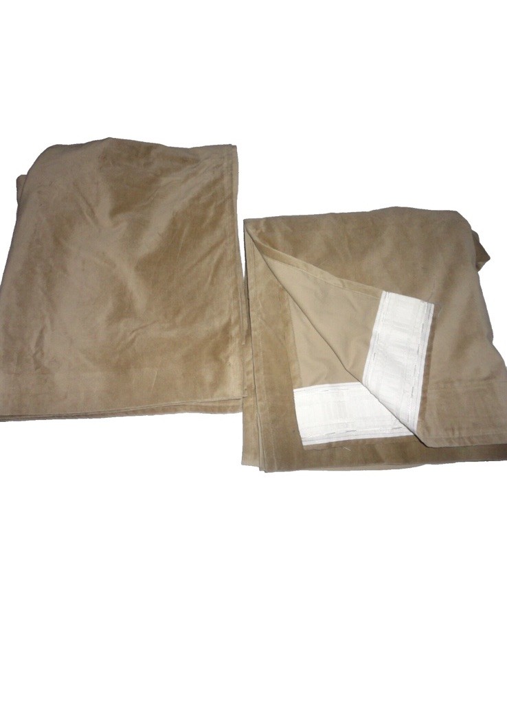 IKEA SANELA SMOOTH Tan/ Neutral VELVET (2) CURTAINS DRAPERY PANELS 54×96