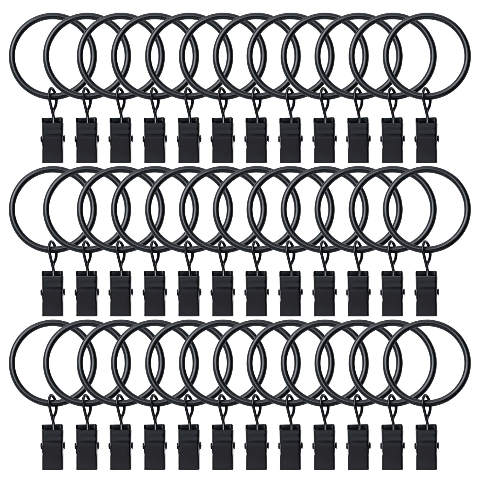 BOOMIBOO 40 Pack Curtain Rings with Clips 1.5in Black