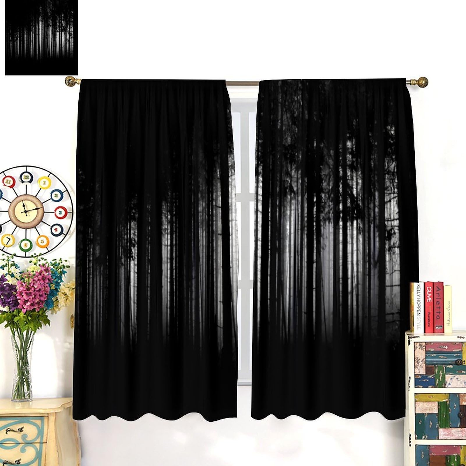 Gothic Forest Curtains Black Horror Dark Halloween Grunge Background Art Prin…