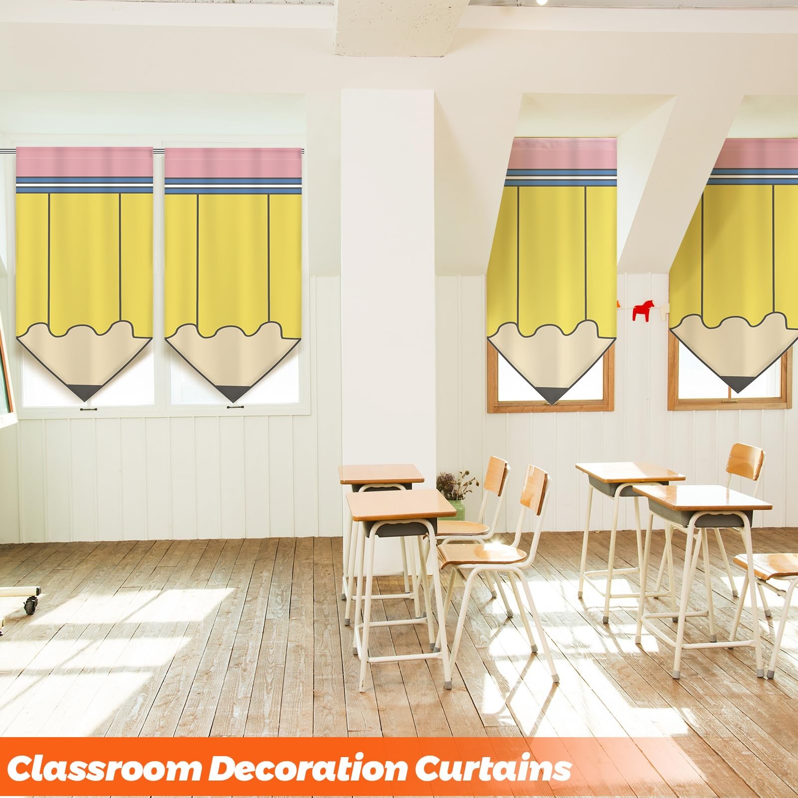 6 Pcs Classroom Curtains Back to Classroom Colorful Pencil Curtains for Kinde…