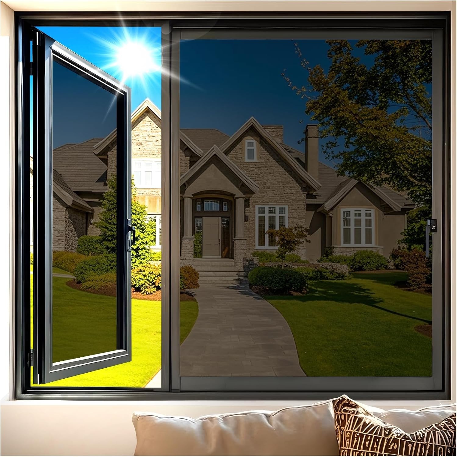 Black-Silver Reflective Window Film, UV Protection & Easy Static Cling, 9.56ft²