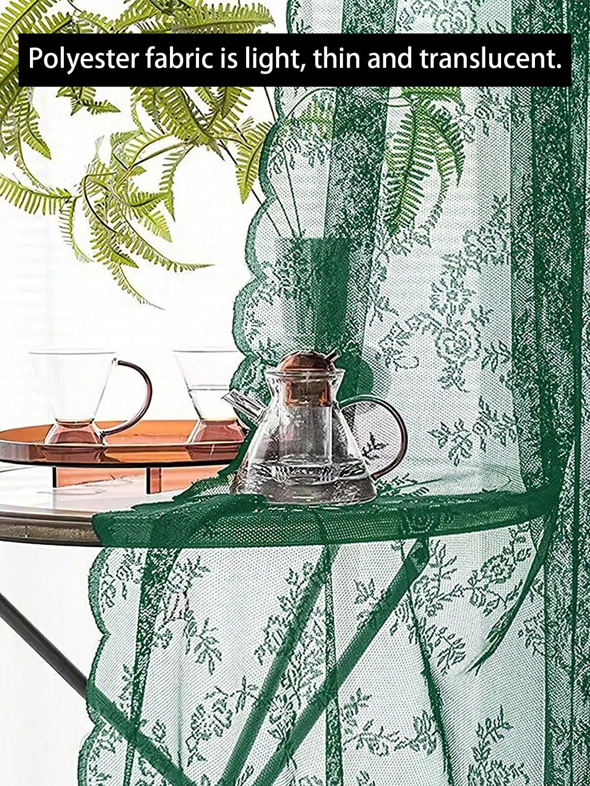 Green Floral Lace Sheer Curtain Panel 59Wx118L 150x300cm For Window