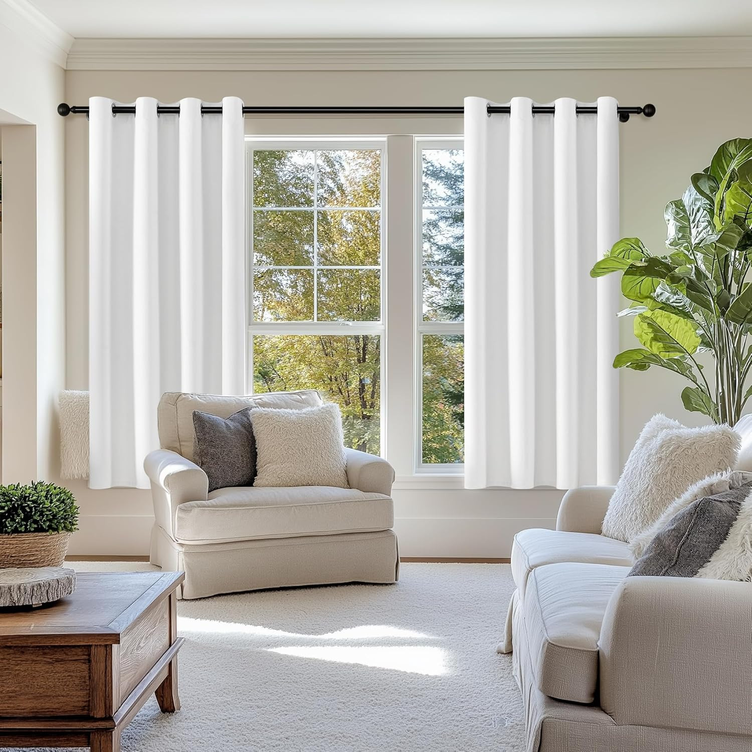 Chrisdowa 100% Blackout Pure White Solid Curtains 63 Inches Long 2 Panels for Be
