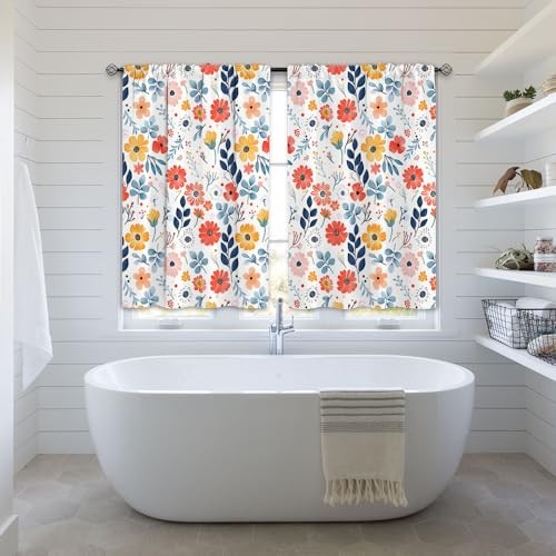 Kitchen Curtains, Spring Kitchen Window Tier Curtains, Rod Pocket Short Floral