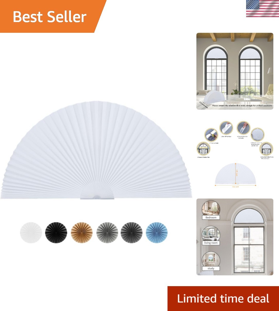 Arch Window Shade Radius 12 inch Half Circle Arched Non-Woven Stick on Cut to…