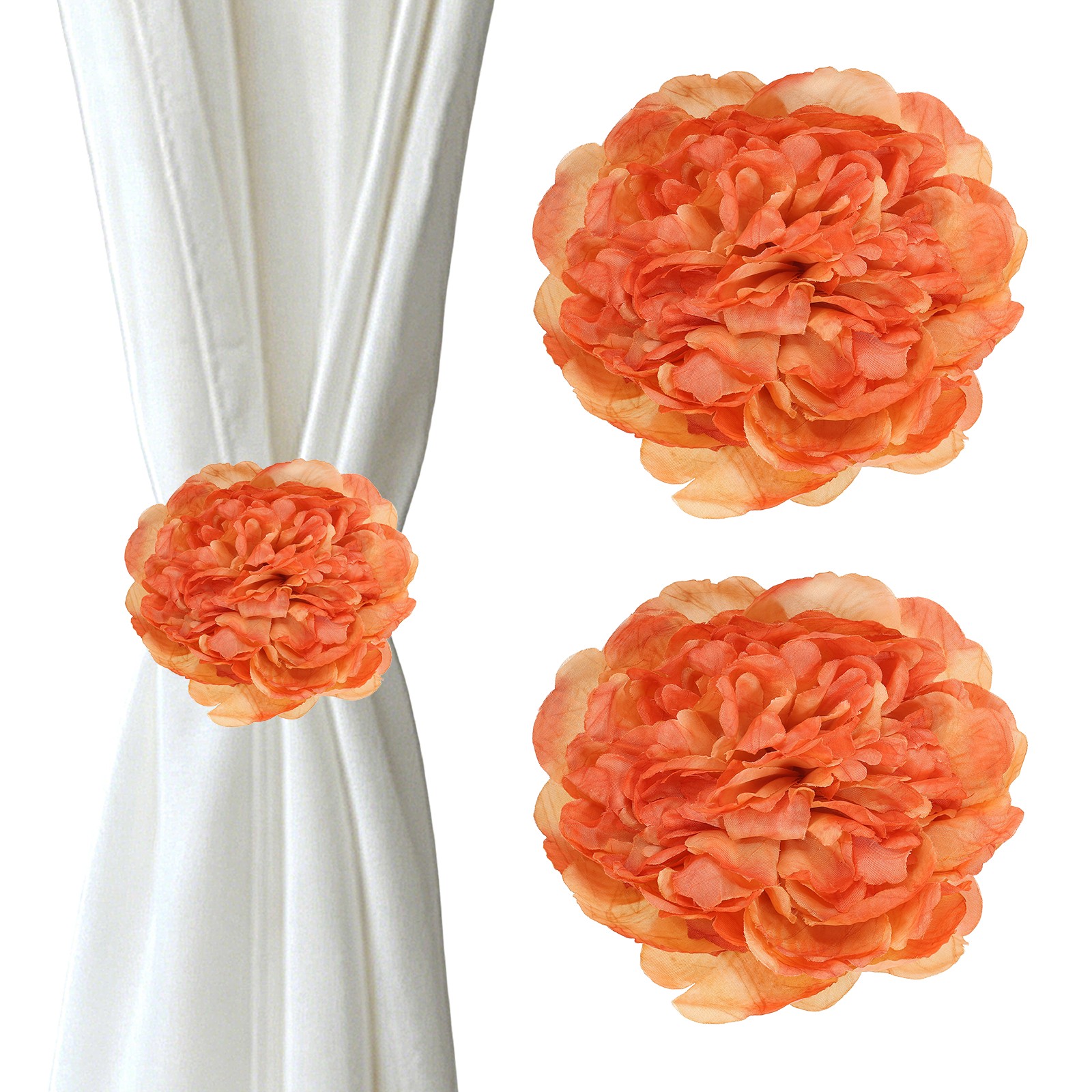 2PCS Flower Curtain Clips, Curtain Tiebacks Decorative Holdback, Jam Orange