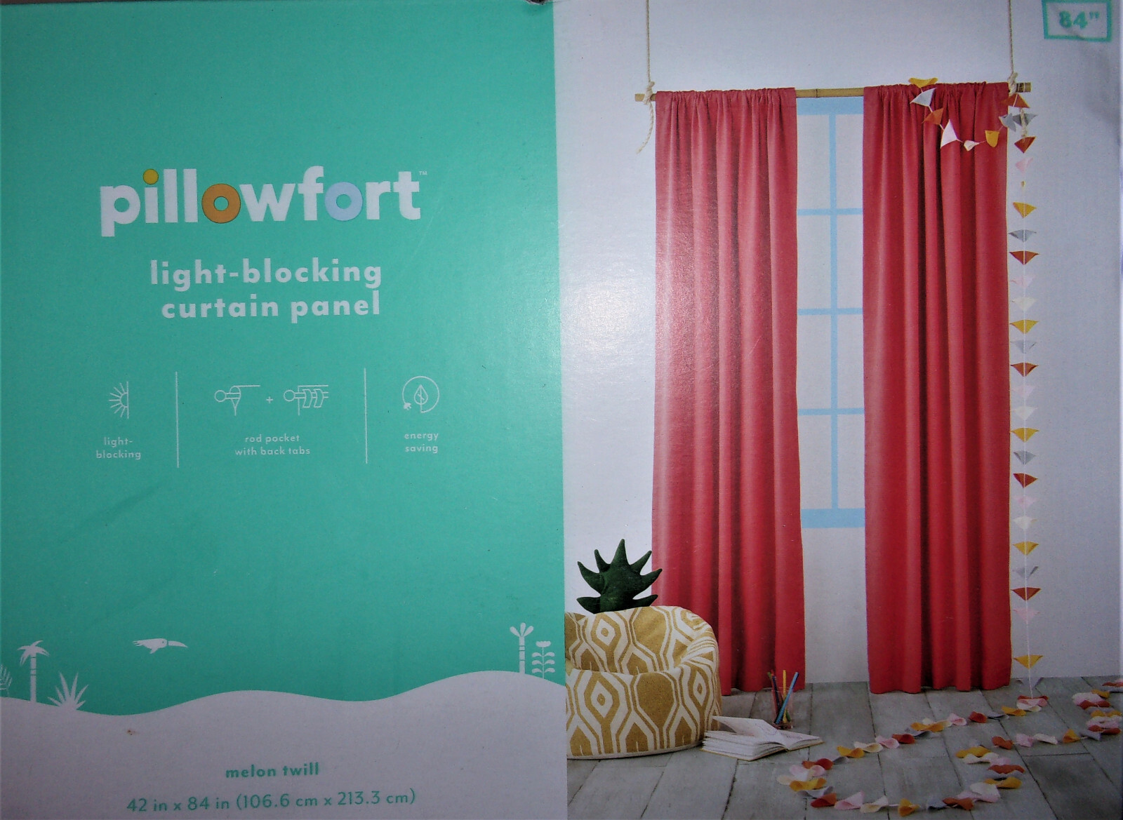 PAIR Pillowfort Twill Light Blocking 42″ x 84″ Curtain Panels – Melon NEW