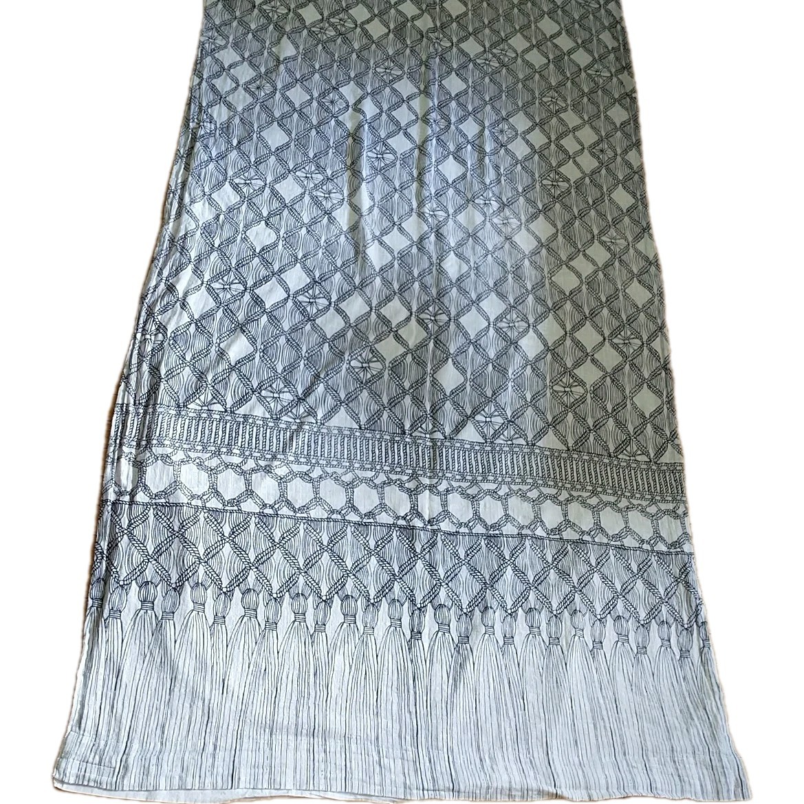 Mara Hoffman Curtains White Blue Geometric Print Cotton Lined 48×91″ 2x Panels