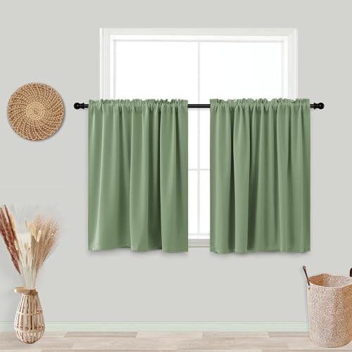 36 Inch Curtains Cafe Length for 34″W x 36″L (Pack of 2) Sage Green