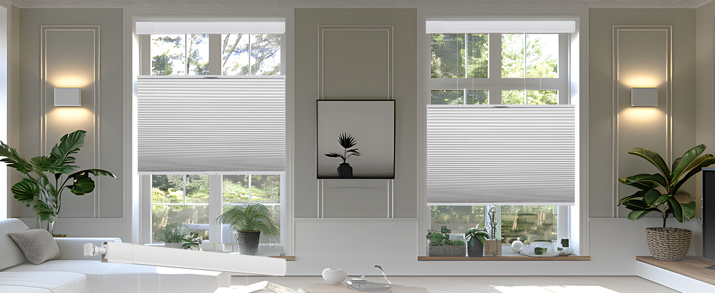 METechs No Drill DIY Blackout White Honeycomb Cellular Shade Width 40″+ Width