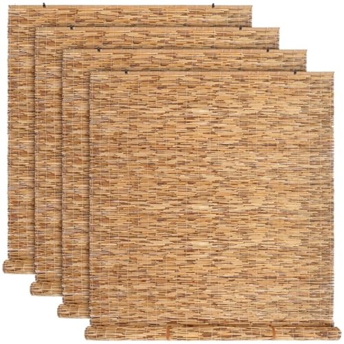 4 Pcs Bamboo Shades Outdoor Reed Roll Up Blinds 48″ W x 72″ H Blackout Sunshade
