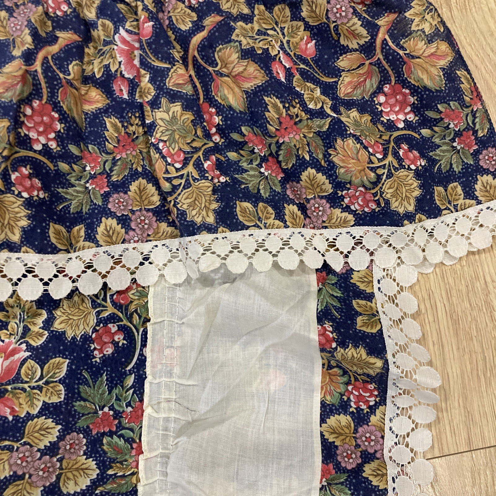 2 Pairs Attached Valances Rifled Laced Cotton Blend Floral Curtains 45”W/78”L
