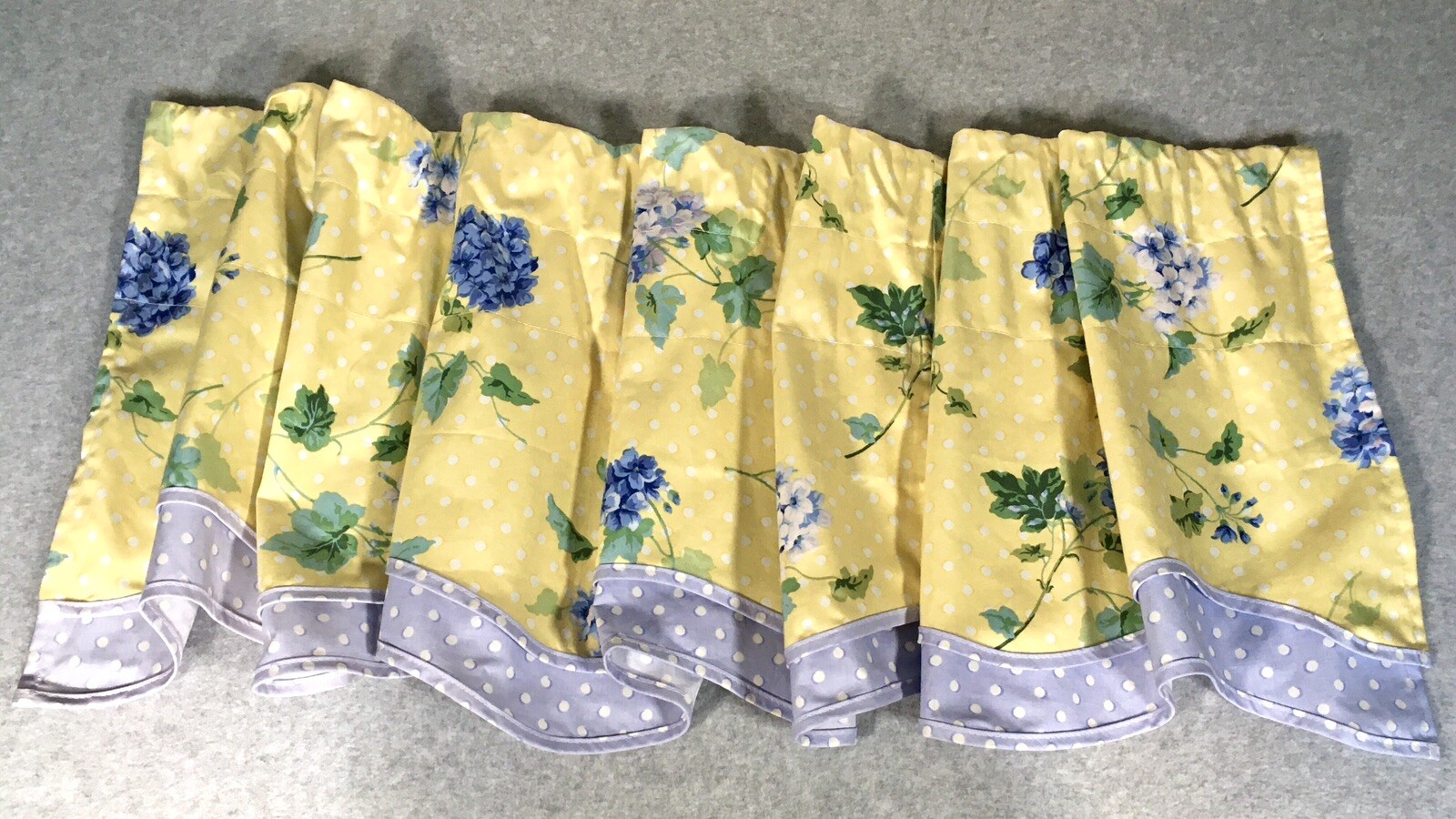 Waverly Valance Blossom Hill Hydrangea Yellow Blue Valance Dots 76 x 17 Cottage