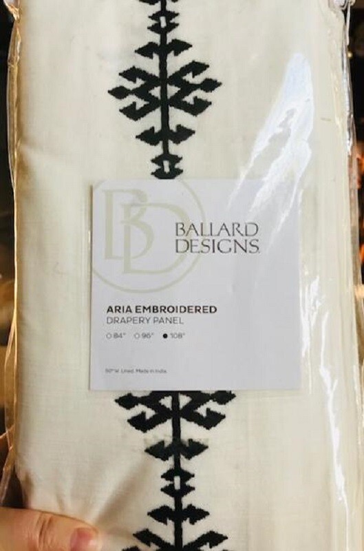 Ballard Designs Aria Embroidered Drapes Set 2 White Black 108 Curtains Pair New.