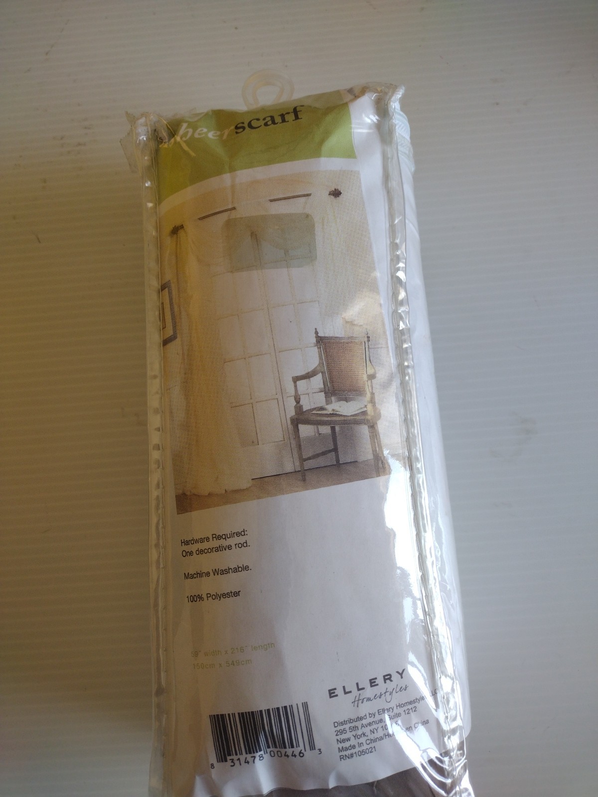 Ellery Homestyles Window Scarf Panel Victoria Taupe Crinkle Sheer 6 Yards Long