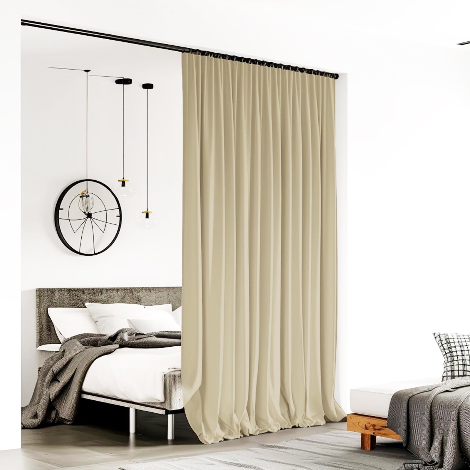 RoomDarkning Room Divider Curtains Blackout Ceiling Track 10ft x 8ft Cream